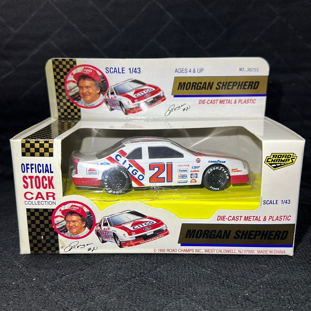 1992 Road Champs Morgan Shepherd #21 Die Cast Stock Car